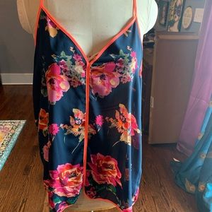 Navy colorful flower tank with racerback